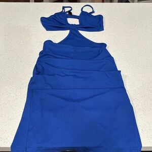 Blue Cutout Halter Dress
